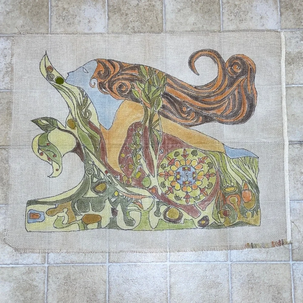 Botanical Goddess Decorative Wall Tapestry - Green, Orange, Blue Accents